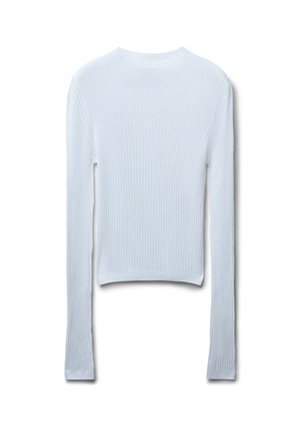 Top lungo a maniche ribbed bianche con scollatura rotonda e vestibilità leggermente cropped. Presenta un motivo a maglia testurizzato e silhouette aderente.