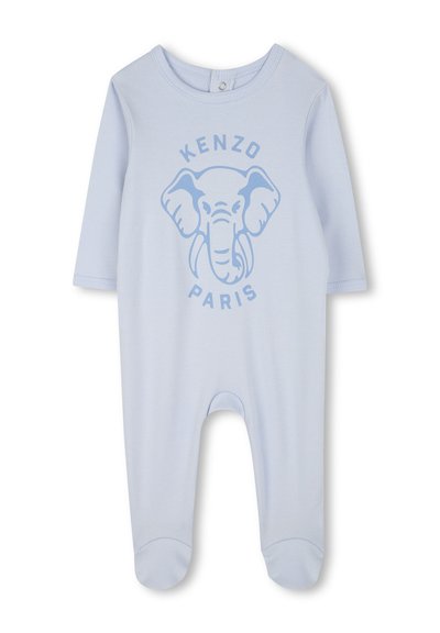 Un body en coton bleu clair à manches longues, avec un graphique d'éléphant et le texte "KENZO PARIS" centré en dessous. Fermeture à pression au niveau du cou.