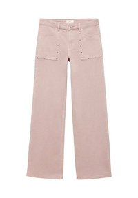 Ljusrosa vida jeans i bomull med en slät yta. Har två framfickor med metalliska detaljer längs fickkanten.