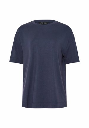 Tummansininen lyhythihainen T-paita, jossa on pyöreä pääntie ja rento istuvuus, merkinnällä LTS, valkoisella taustalla.