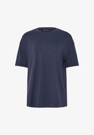 Tummansininen lyhythihainen T-paita, jossa on pyöreä pääntie ja rento istuvuus, merkinnällä LTS, valkoisella taustalla.