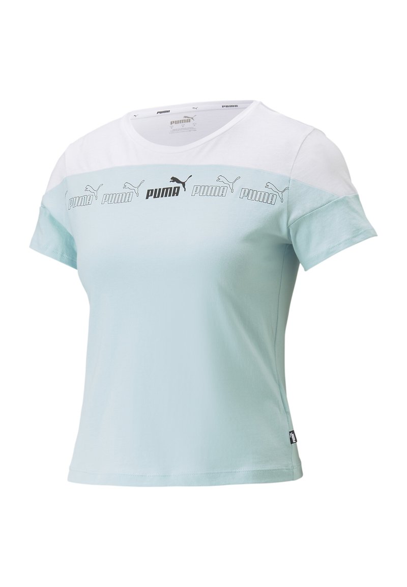 Puma AROUND THE BLOCK - Marškinėliai su spaudiniu - light aqua white