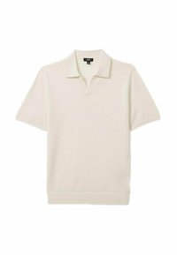 Polo shirt de culoare crem, fabricat dintr-un material moale, cu mâneci scurte, guler clasic și un design subtil în formă de V.