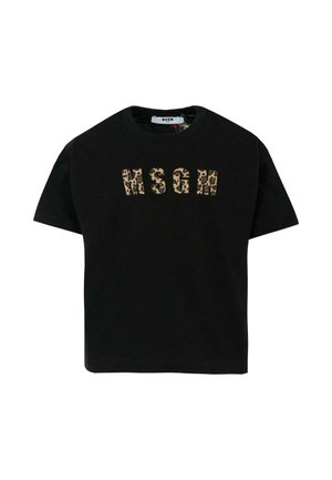 Czarny bawełniany T-shirt z logo "MSGM" w odcieniu leopardziej skórki. Krótkie rękawy i okrągły dekolt. Prosty design z luźnym krojem.