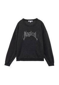 Czarna bluza z okrągłym dekoltem wykonana z bawełny, z srebrnym nadrukiem graficznym "Magical". Luźny krój z ściągaczami w mankietach i na dolnej krawędzi.