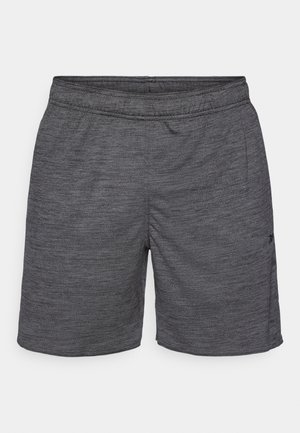 Pantalones cortos atléticos grises hechos de tela ligera, con una cintura elástica ajustable, corte recto y detalles de costura mínimos.