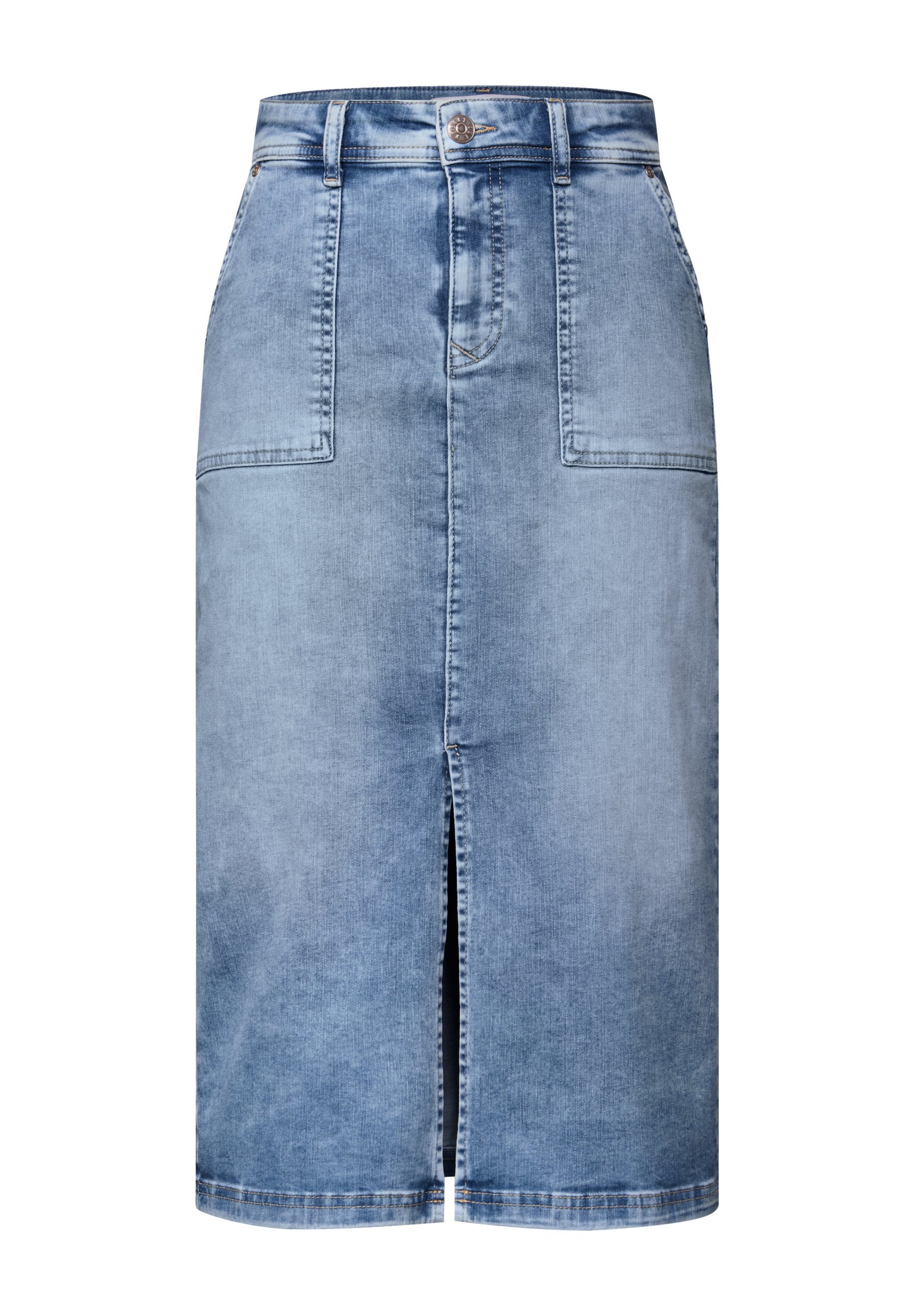 Street One MIT SCHLITZ - Denim skirt - blau/blue denim - Zalando