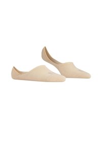 Beige geen-show sokken met een afgeronde neus, textuurgebreide stof en lichte elastische rand voor een veilige pasvorm. Lichtgewicht en naadloos ontwerp.