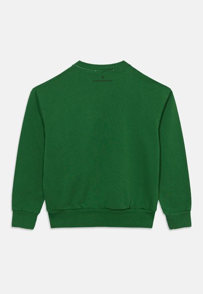 Πράσινο φούτερ με μακριά μανίκια και στρογγυλή λαιμόκοψη, με ριμπ στα μανίκια και στρίφωμα, εμφανίζεται από πίσω σε απλό φωτεινό φόντο.