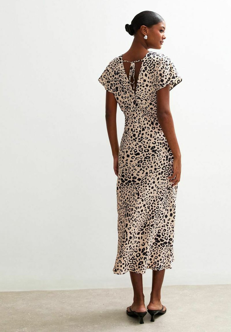 brown leopard print dress new look Brown Leopard Print Prarie Midi Dress