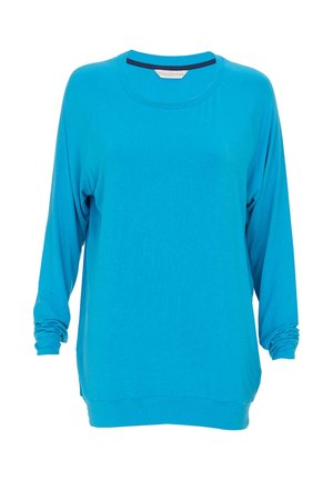 Turkoois lange mouw top met een relaxed fit, ronde halslijn en ribgebreide manchetten. Gemaakt van lichtgewicht, zachte stof met een gladde textuur.