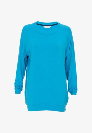 Turkoois lange mouw top met een relaxed fit, ronde halslijn en ribgebreide manchetten. Gemaakt van lichtgewicht, zachte stof met een gladde textuur.