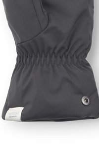 Guanto impermeabile grigio con polsino arricciato, dotato di un bottone a pressione in metallo e di un'etichetta in tessuto con il testo "rethinkit" sul bordo inferiore.