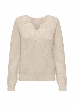 JDY JDYMARY L/S LACE PULLOVER KNT - Pullover - oatmeal