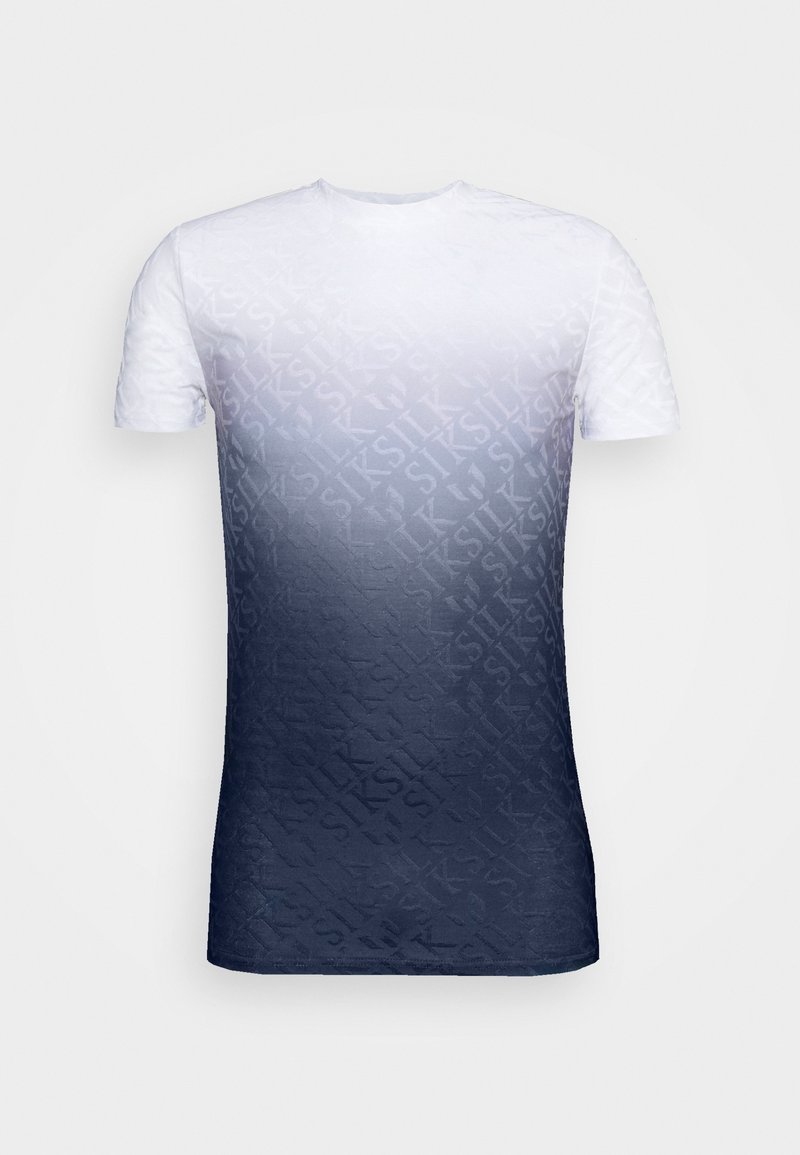 T-shirt à manches courtes avec un dégradé ombragé allant du blanc au marine, orné d'un motif texturé discret de "Siksilk".