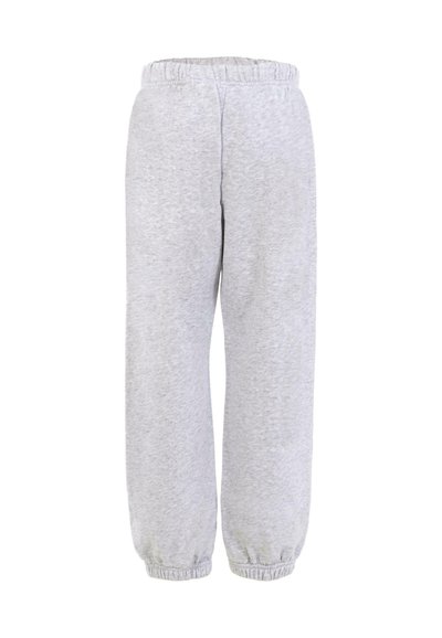 Grijze sweatpants gemaakt van zacht materiaal, met een elastische tailleband en verstelbare boorden, met een relaxed fit en minimale details.