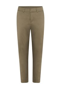 Khaki bukser med slim fit, flad front og lige ben. Fremstillet af et glat stof med en subtil tekstur. Ingen synlige hardware eller mønstre.