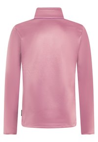 Langsleeve shirt in lichtroze stof met een staande kraag, gladde textuur en zonder zichtbare patronen of hardware.