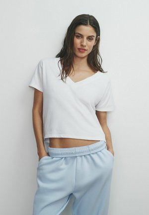 REGULAR FIT - 4 PACK V-NECK SHORT SLEEVE  - Tricou basic - black chocolate brown white stripe