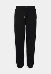 Pantalones de chándal negros con cinturilla elástica, cierre de cordón y puños ajustados. Elaborados con una tela suave, que presenta un pequeño detalle de logo.