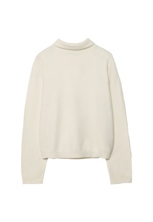 Cremefarvet turtleneck-trøje lavet af blødt strikket materiale, med lange ærmer og en afslappet pasform, med ribkantede ærmekanter og kant.
