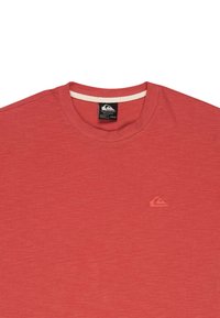 Rode katoenen t-shirt met een klassieke ronde hals, textuurstof en een klein, lichtkleurig logo op de borst.