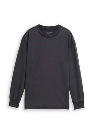 Donkergrijze oversized longsleeve shirt van zachte katoen. Het heeft een ronde halslijn en elastische manchetten met een gladde textuur.