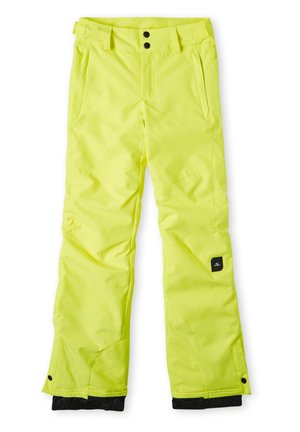 Lyse gule isolerede snebukser med sorte tryksnapslukninger, sidelommer og et lille logopatch på højre ben.