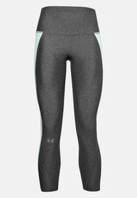 Leggings neri melangiati con pannelli laterali verde menta chiaro, vita alta, design aderente e logo Under Armour sulla parte inferiore della gamba.