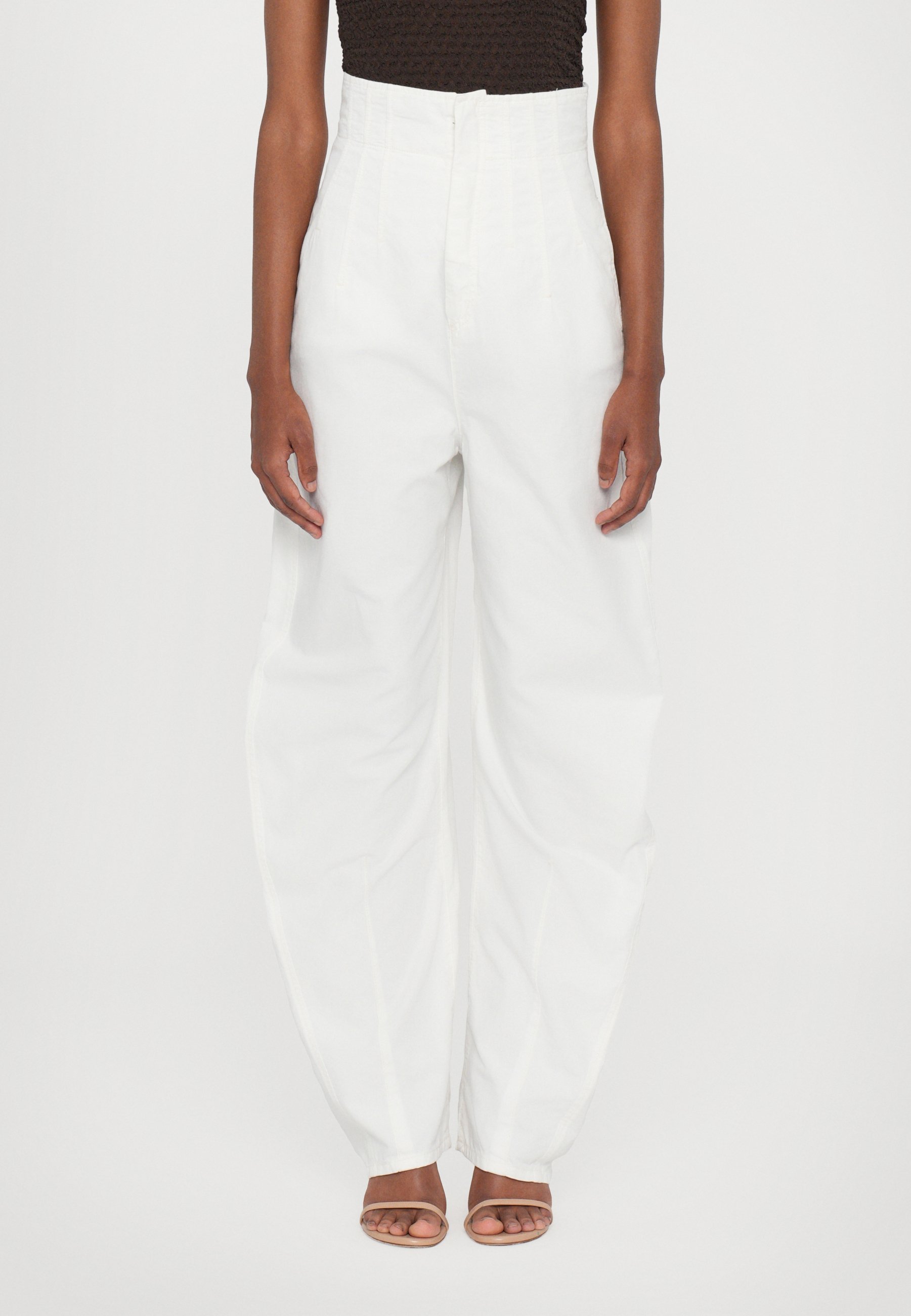 パンツ SPORTMAX WHITE COTTON PANTS WOMAN MAXMARA SPORTMAX WHITE COTTON LEONE HIGH WAIST PANTS