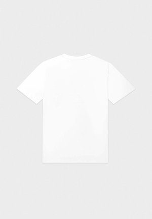 Weißes Baumwoll-T-Shirt mit klassischem Rundhalsausschnitt, kurzen Ärmeln und glattem, unverziertem Rücken. Leichtes, lässiges Design.