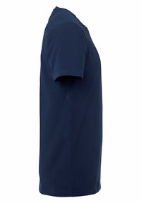 Marineblå bomulds t-shirt med korte ærmer, rund hals og lige snit. Glat tekstur uden synlige mønstre eller pynt.