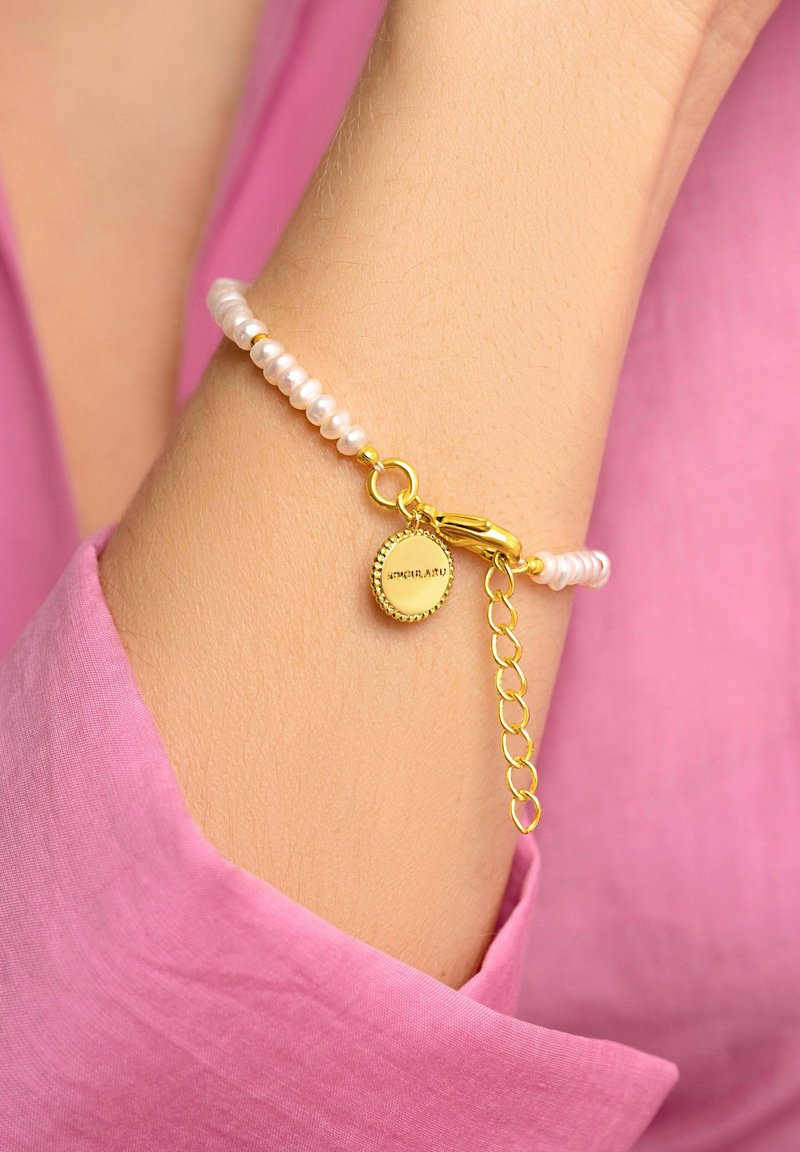 SINGULARU Bracciale Pearls Dots In Acciaio Placcato Oro 18Kt E Perle D'Acqua Dolce - 16+3 Cm, Gioiello Donna, Regalo Con Astuccio