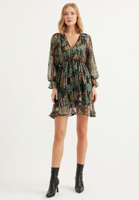 Herita BALLOON SLEEVE V NECK - Freizeitkleid - black