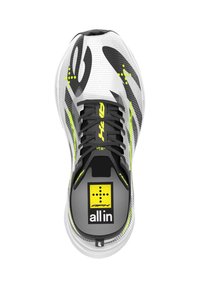 Baskets blanches avec des motifs abstraits gris et des accents jaune fluo. Dotées d'un système de laçage noir et d'un logo sur la languette.