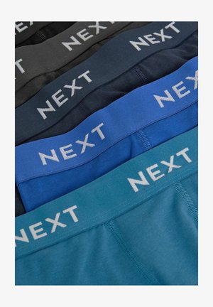 Kitas prekės ženklas vyrams skirtas apatinis trikotažas juodos, tamsiai mėlynos, mėlynos ir žalsvos spalvų, su elastinėmis juostelėmis baltais užrašais ir minkšta medvilnine medžiaga.