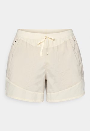 Beige sportieve shorts met een elastische tailleband, trekkoordsluiting en twee zijzakken. Geweven stof met gladde accenten.