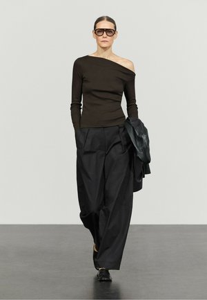 Massimo Dutti, DRAPED SHOULDER DETAIL T-SHIRT - Long sleeved top - brown