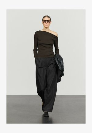 Massimo Dutti, DRAPED SHOULDER DETAIL T-SHIRT - Long sleeved top - brown