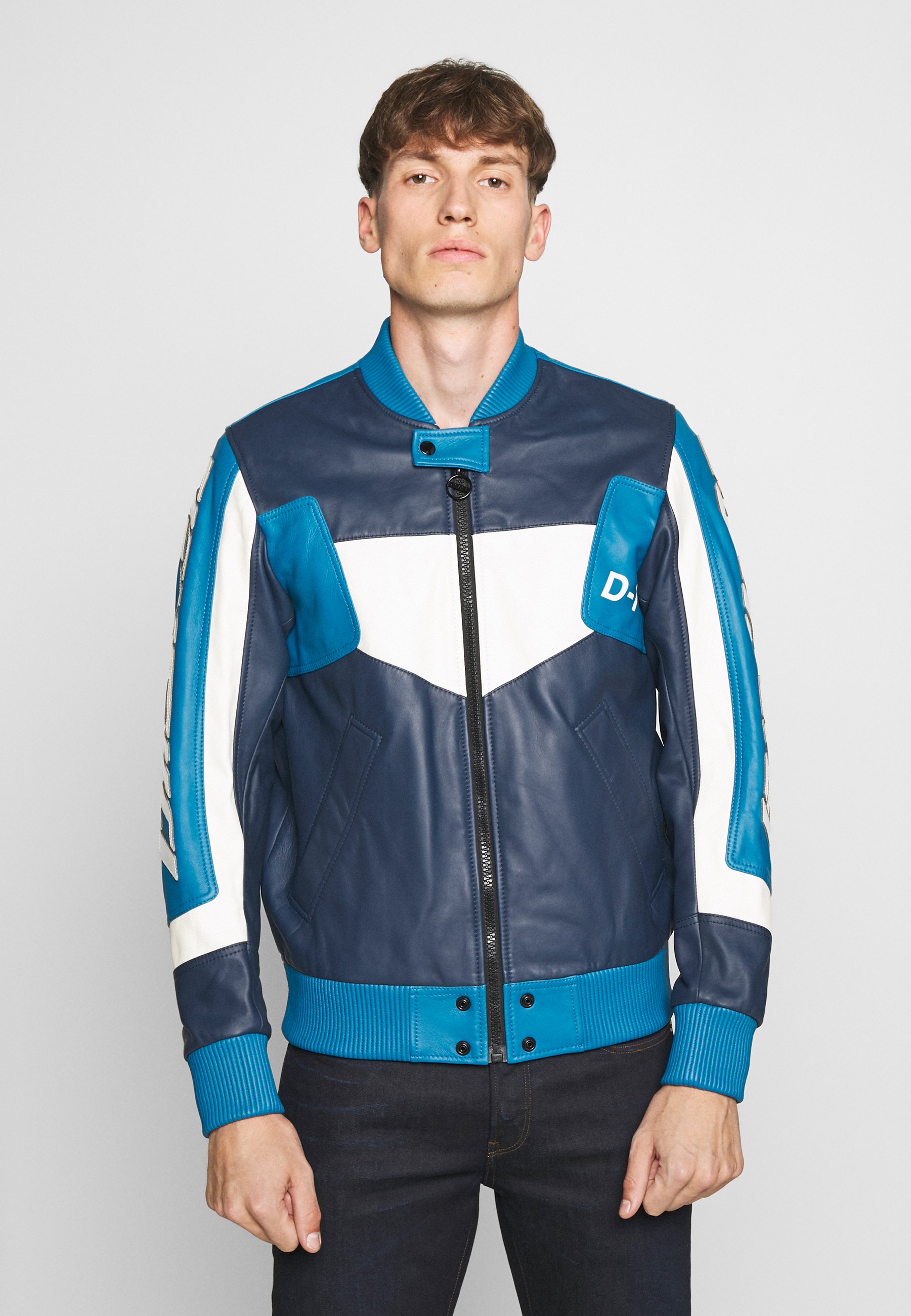 diesel blue leather jacket