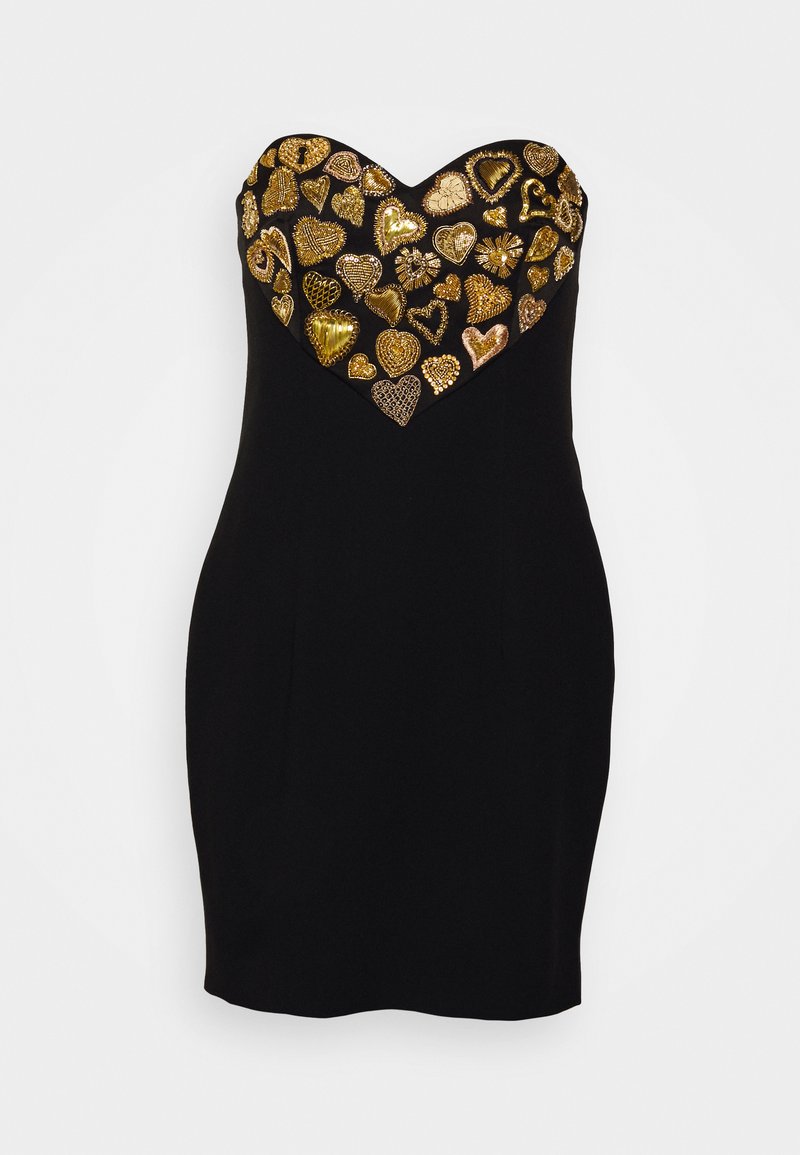 black dress with gold hearts Gold Pleated A-Line Dress: Black Heart Mini Skater Dress, Fit and Flare Knee-Length Elegant