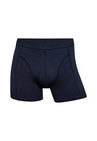 Marineblå boxershorts lavet af blødt stof, med en behagelig elastisk talje med præsset brandnavn og et kontureret pouchesdesign.