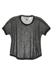 Černé a šedé volné tričko Adidas s krátkým rukávem a síťovinou, s kulatým výstřihem a kontrastním lemem na rukávech a spodním okraji.