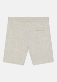 Lichtgrijze shorts van zacht, rekbaar materiaal. Voorzien van een enkele achterzak en gestikte zoom. Eenvoudig, ongecompliceerd ontwerp.