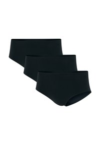 Schwarze nahtlose Hipster-Slips im Dreierpack. Hergestellt aus einem weichen, dehnbaren Stoff mit glatter Textur und ohne sichtbare Nähte. Abgerundete Kanten.
