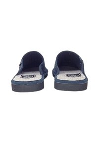 Scarpe slip-on in feltro blu navy con tomaia in tessuto strutturato, morbide solette beige e suola robusta in gomma nera.