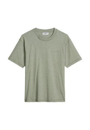 Lichtgroen T-shirt met korte mouwen en ronde hals, met een subtiel merklogo op de borst en een klein labeltje aan de binnenkant van de kraag.
