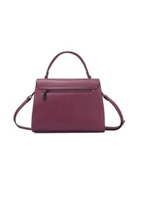 Borsa strutturata in pelle bordeaux scuro con manico superiore e tracolla removibile. Presenta una tasca frontale con zip e una silhouette elegante.