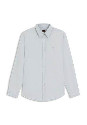 Svijetloplava košulja dugih rukava od pamuka. Ima okovratnik s kopčanjem na gumbe, prednju pasicu s gumbima i mali izvezeni logo na prsima.