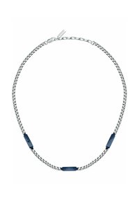 Collana in argento con accenti rettangolari di colore blu scuro, con una superficie liscia e una chiusura sicura.
